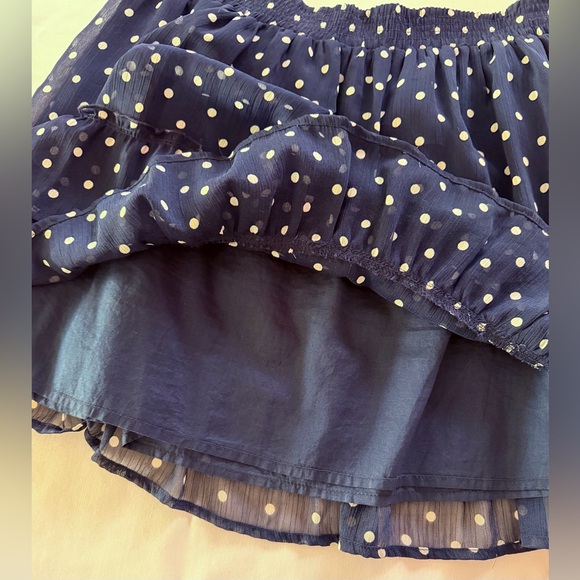 Preowned Abercrombie & Fitch Women’s Chiffon Navy Polka Dot Tiered Skirt Sz L - Picture 2 of 3